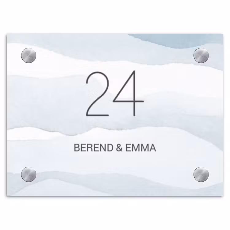 Aquarel - Blauw - Klassiek Naambord Rechthoek middel -3d
