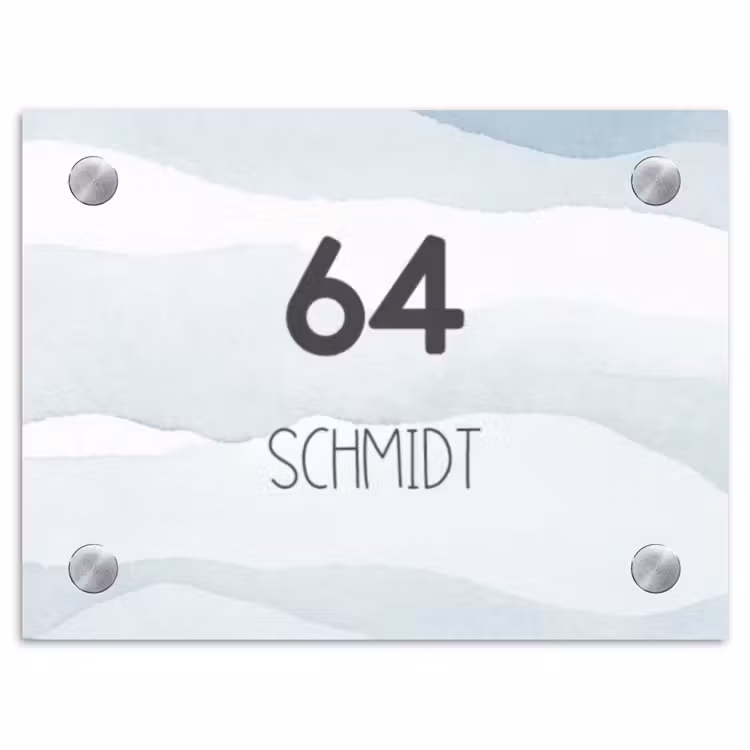 Aquarel - Blauw - Modern Naambord Rechthoek middel -3d