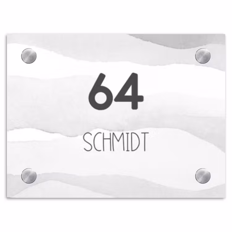 Aquarel - Grijs - Modern Naambord Rechthoek middel -3d