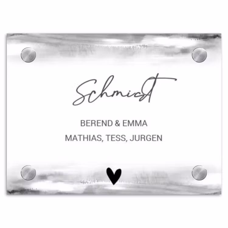 Aquarel - Zwart wit - Sierlijk Naambord Rechthoek middel -3d
