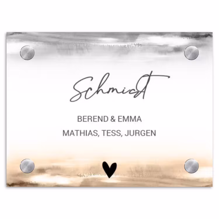 Aquarelachtergrond - Zwart beige - Sierlijk Naambord Rechthoek middel -3d