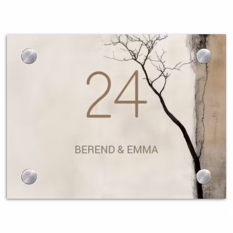 Boomsilhouet beige achtergrond - Klassiek Naambord Rechthoek middel -3d