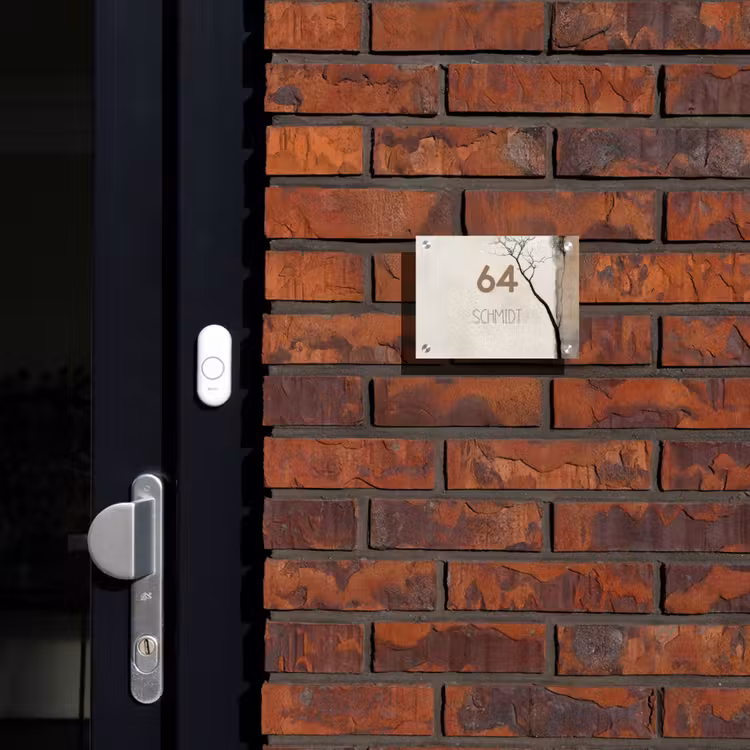 Boomsilhouet beige achtergrond - Modern Naambord Rechthoek middel -sfeer1-rechthoek-S
