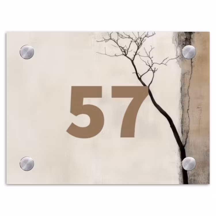 Boomsilhouet beige achtergrond - Traditioneel Naambord Rechthoek middel -3d