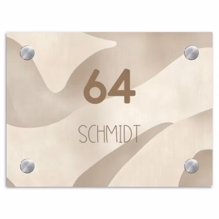 Beige organisch - Modern Naambord Rechthoek middel -3d