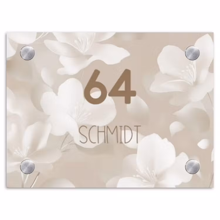 Beige bloemen - Modern Naambord Rechthoek middel -3d
