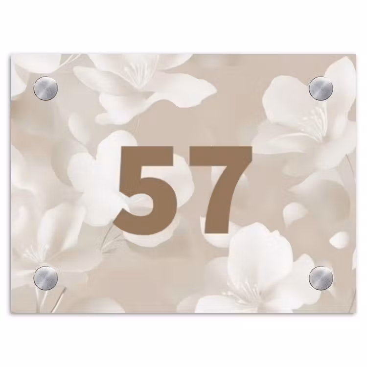 Beige bloemen - Traditioneel Naambord Rechthoek middel -3d