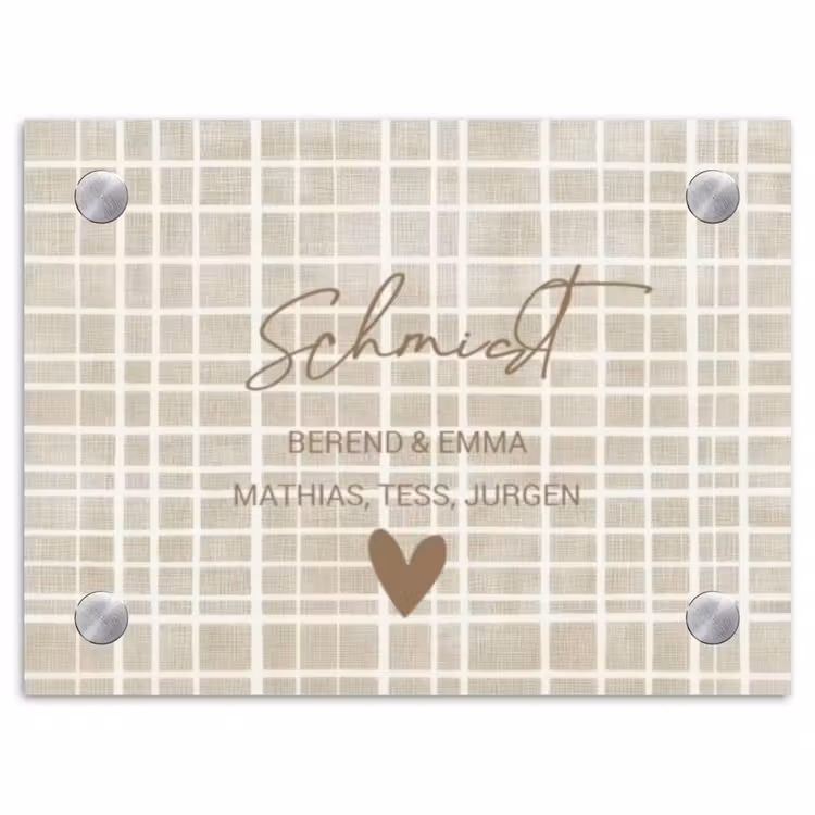 Beige raster - Sierlijk Naambord Rechthoek middel -3d