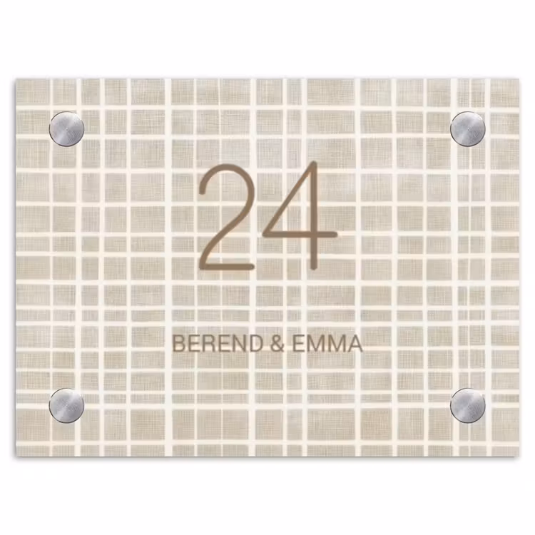 Beige raster - Klassiek Naambord Rechthoek middel -3d