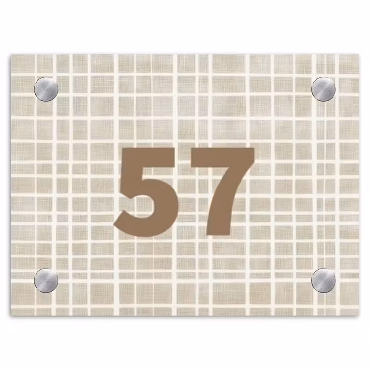 Beige raster - Traditioneel Naambord Rechthoek middel -3d