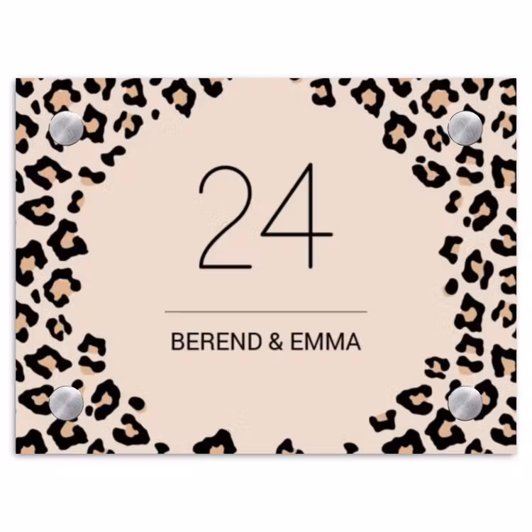 Beige luipaardprint - Klassiek Naambord Rechthoek middel -3d