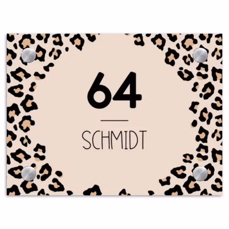 Beige luipaardprint - Modern Naambord Rechthoek middel -3d