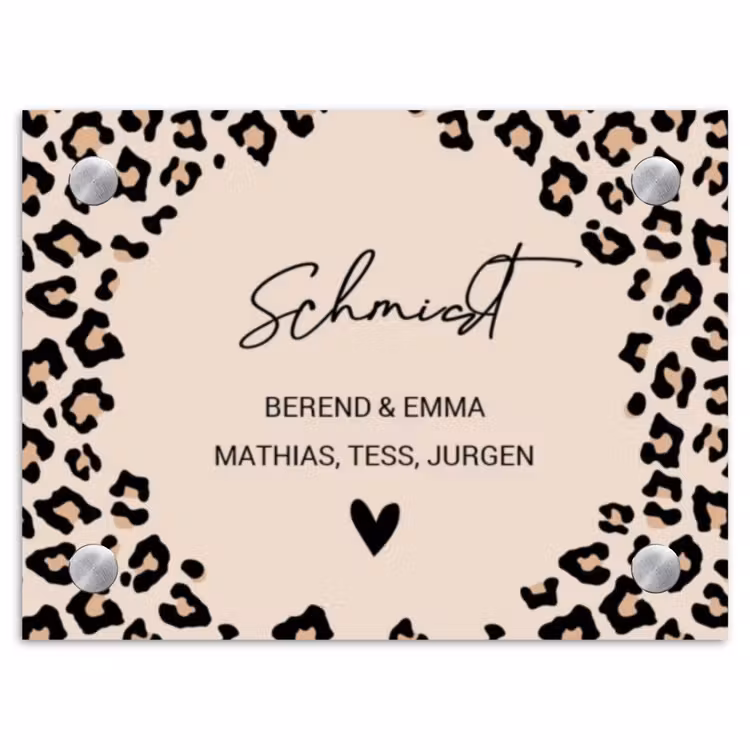 Beige luipaardprint - Sierlijk Naambord Rechthoek middel -3d