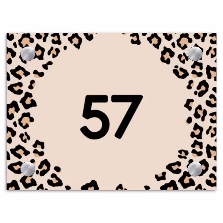 Beige luipaardprint - Traditioneel Naambord Rechthoek middel -3d