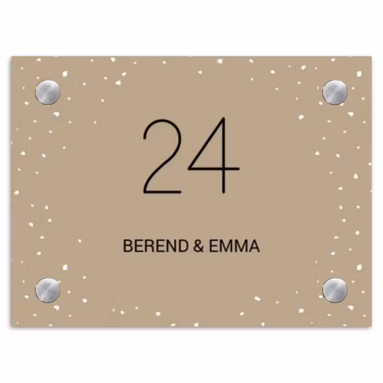 Beige met stippen - Klassiek Naambord Rechthoek middel -3d