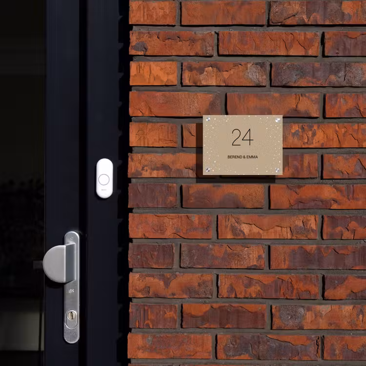 Beige met stippen - Klassiek Naambord Rechthoek middel -sfeer1-rechthoek-S