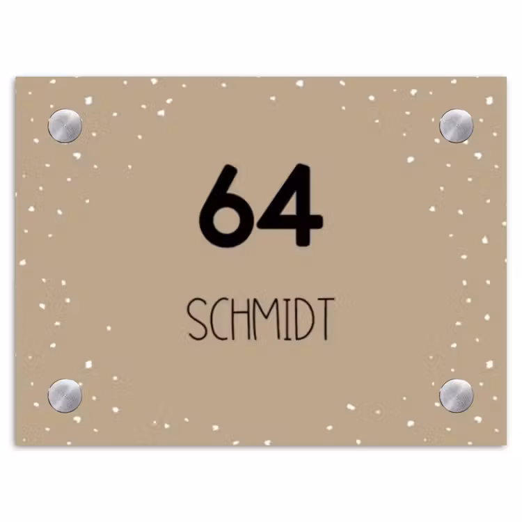 Beige met stippen - Modern Naambord Rechthoek middel -3d