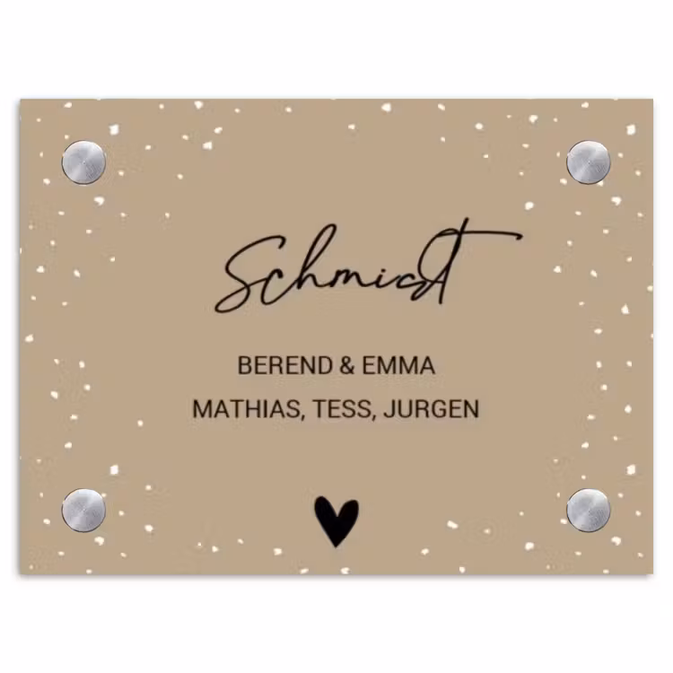 Beige met stippen - Sierlijk Naambord Rechthoek middel -3d