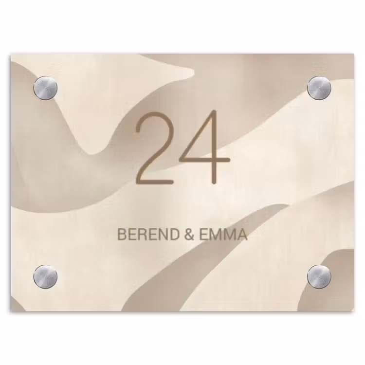 Beige organisch - Klassiek Naambord Rechthoek middel -3d
