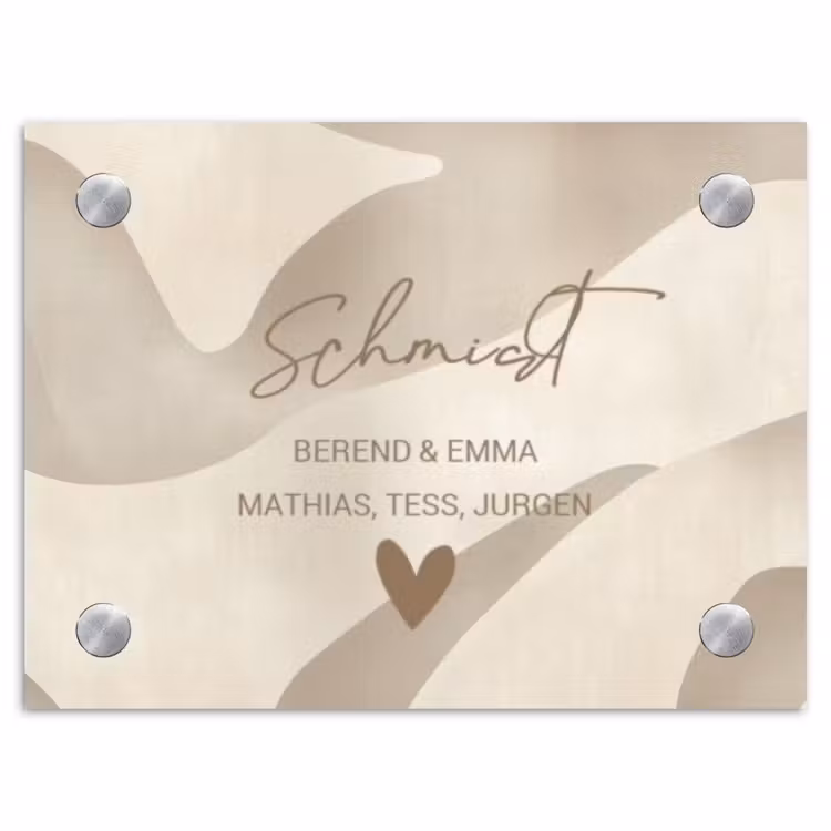 Beige organisch - Sierlijk Naambord Rechthoek middel -3d