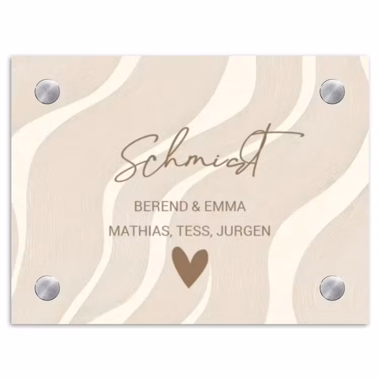Beige golven - Sierlijk Naambord Rechthoek middel -3d