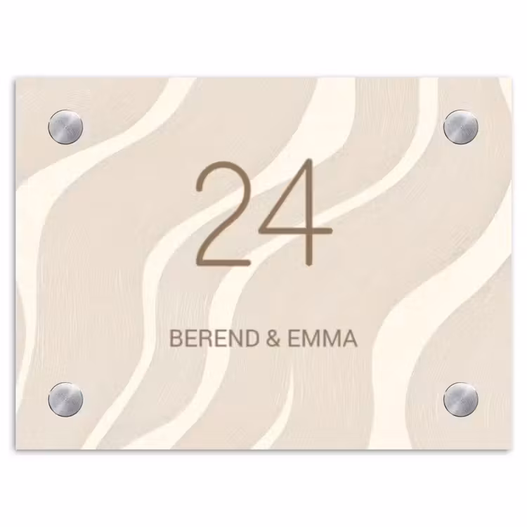 Beige golven - Klassiek Naambord Rechthoek middel -3d