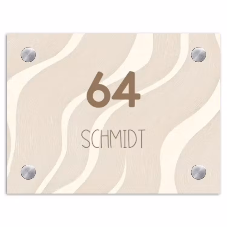 Beige golven - Modern Naambord Rechthoek middel -3d