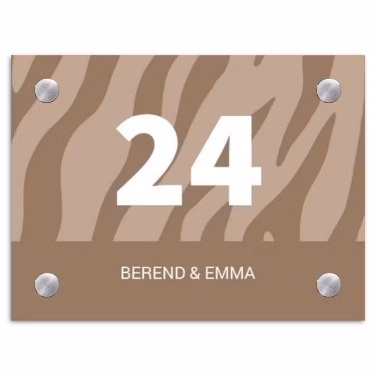 Beige zebra - Klassiek Naambord Rechthoek middel -3d