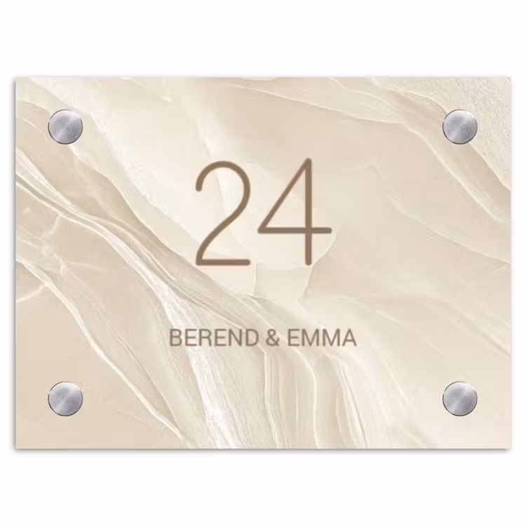 Beige marmer - Klassiek Naambord Rechthoek middel -3d