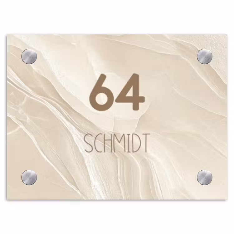 Beige marmer - Modern Naambord Rechthoek middel -3d