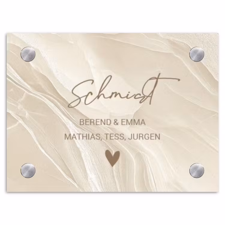 Beige marmer - Sierlijk Naambord Rechthoek middel -3d