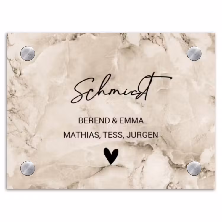 Beige marmer - Sierlijk Naambord Rechthoek middel -3d