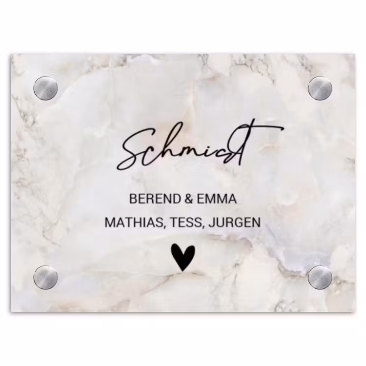 Beige marmer - Sierlijk Naambord Rechthoek middel -3d
