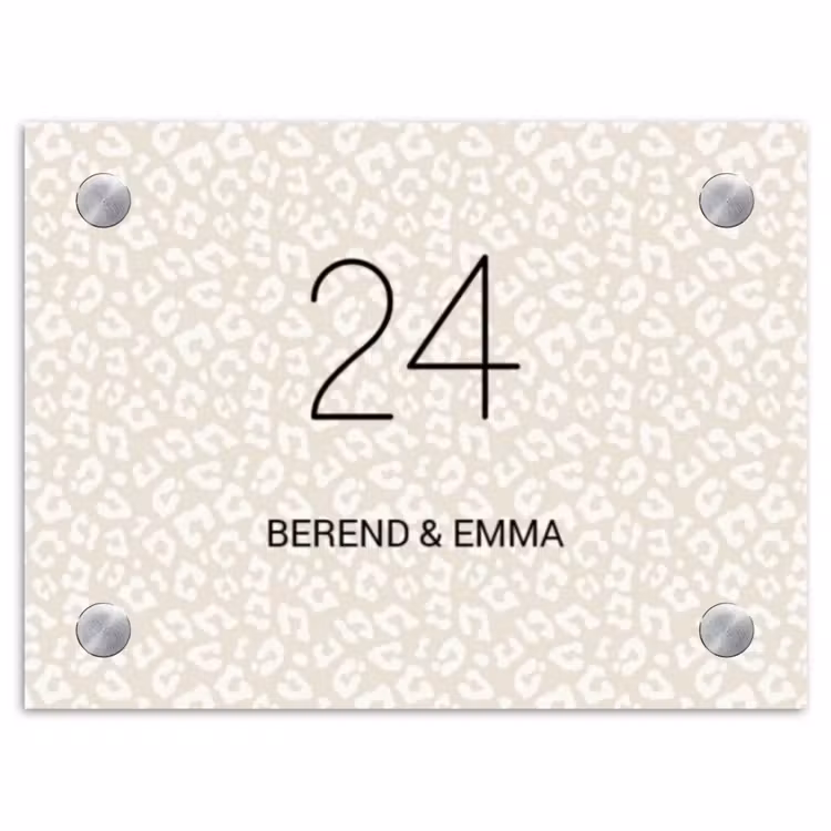 Beige panterprint - Klassiek Naambord Rechthoek middel -3d