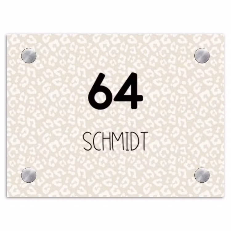 Beige panterprint - Modern Naambord Rechthoek middel -3d