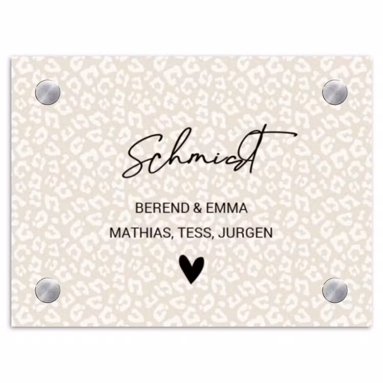 Beige panterprint - Sierlijk Naambord Rechthoek middel -3d
