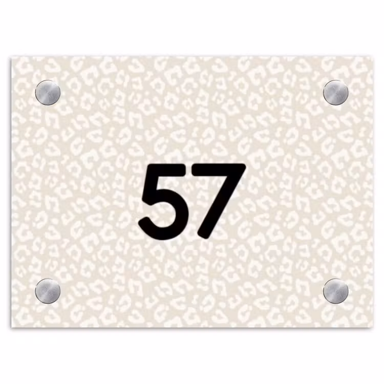 Beige panterprint - Traditioneel Naambord Rechthoek middel -3d