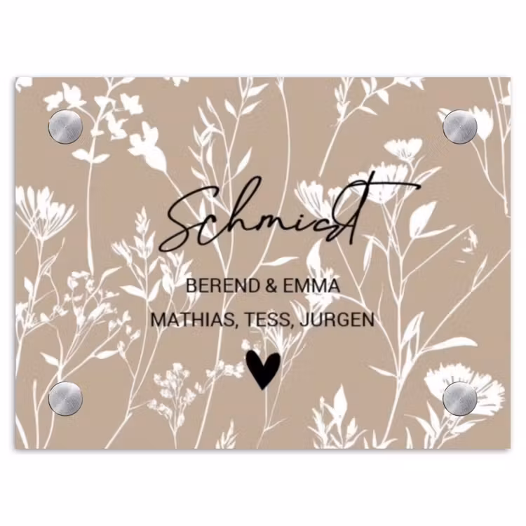 Beige bloemmotief - Sierlijk Naambord Rechthoek middel -3d