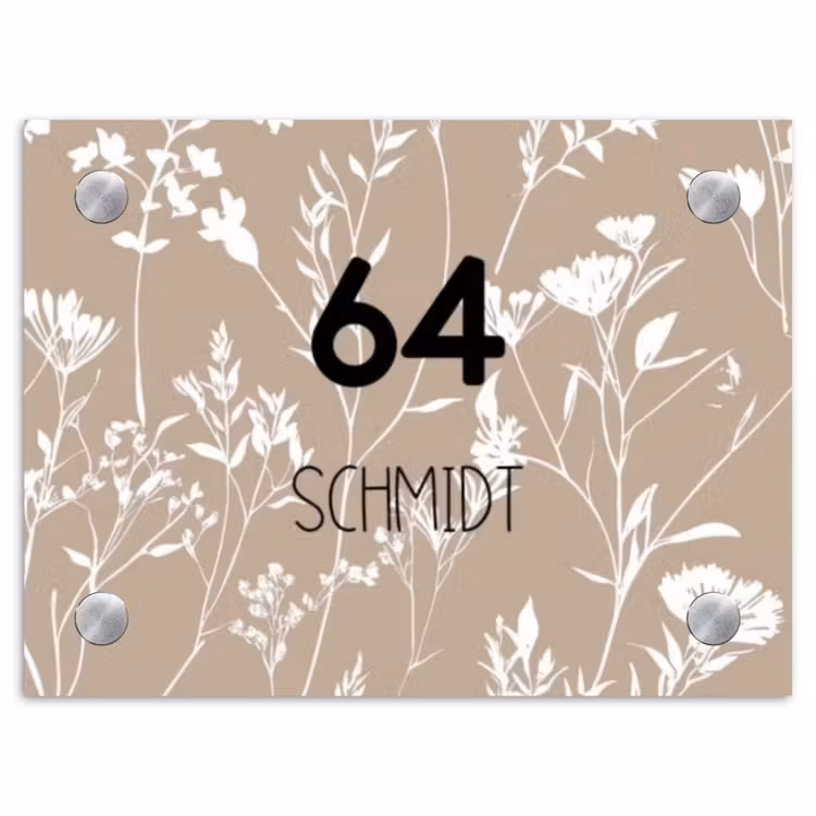 Beige bloemmotief - Modern Naambord Rechthoek middel -3d