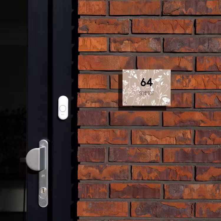 Beige bloemmotief - Modern Naambord Rechthoek middel -sfeer1-rechthoek-S