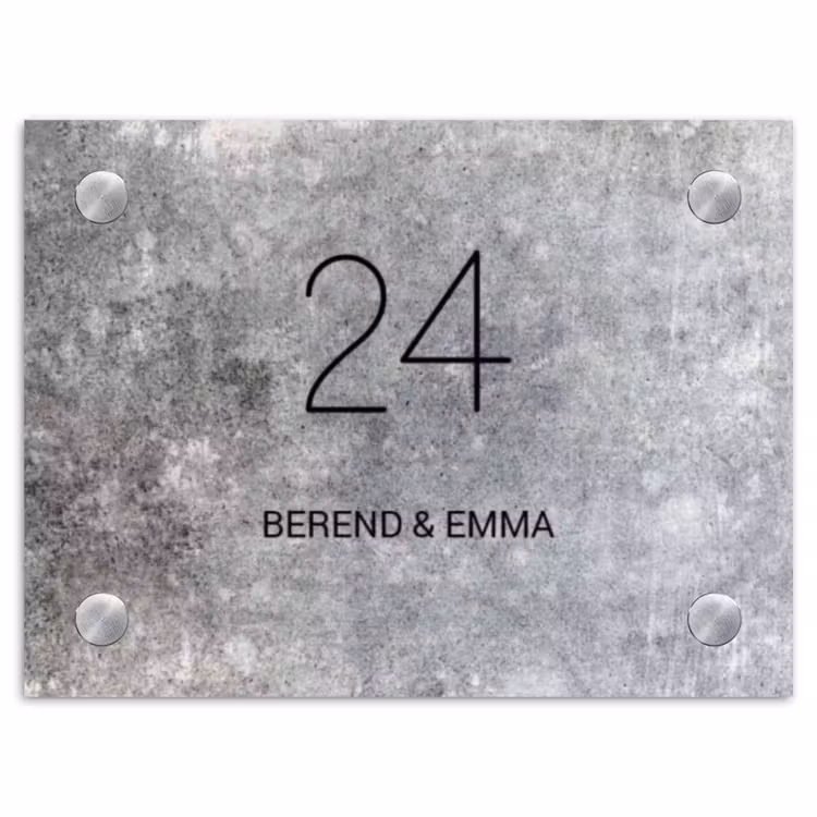 Beton - Klassiek Naambord Rechthoek middel -3d