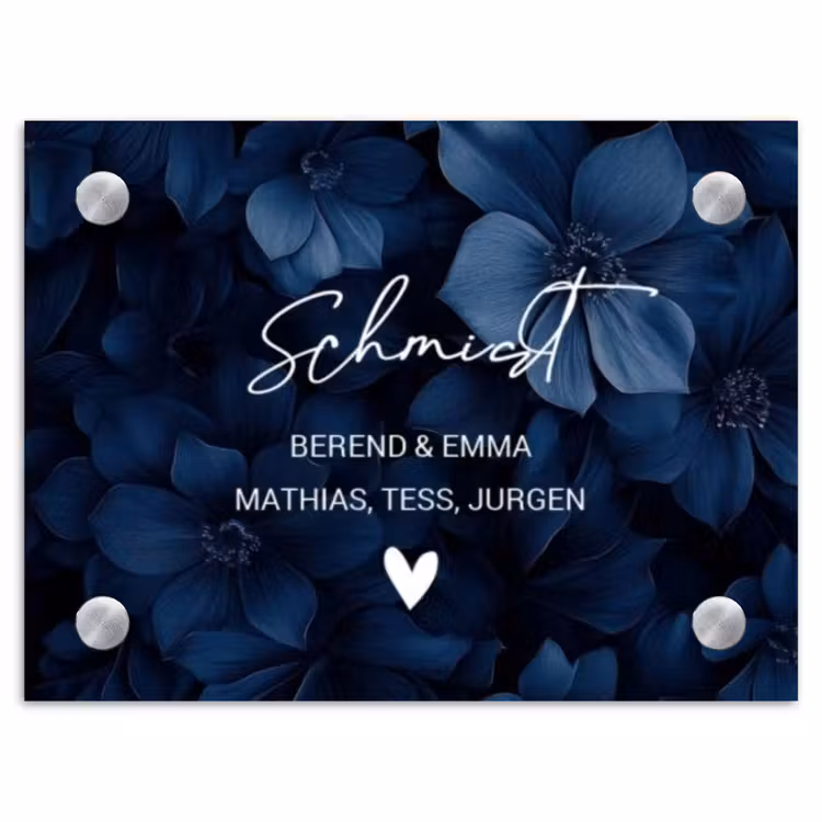 Blauwe bloemen - Sierlijk Naambord Rechthoek middel -3d
