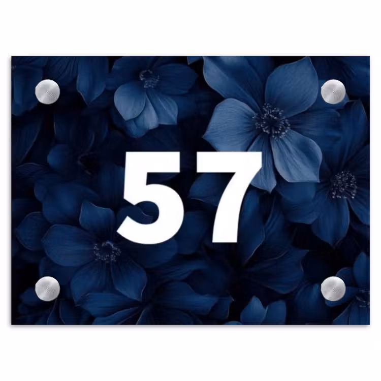 Blauwe bloemen - Traditioneel Naambord Rechthoek middel -3d
