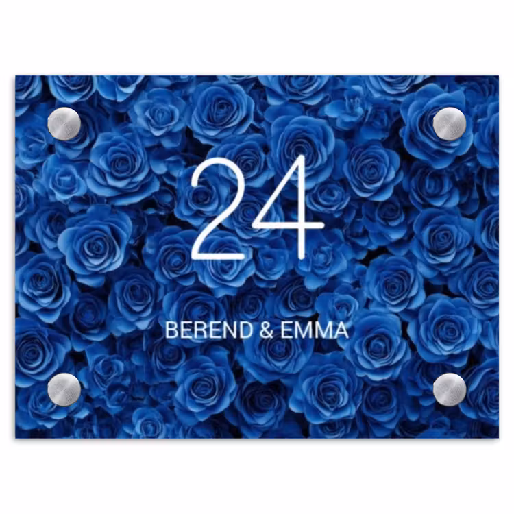 Blauwe rozen - Klassiek Naambord Rechthoek middel -3d