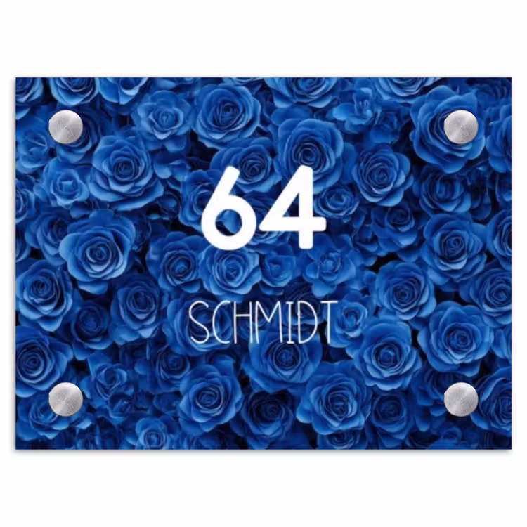 Blauwe rozen - Modern Naambord Rechthoek middel -3d