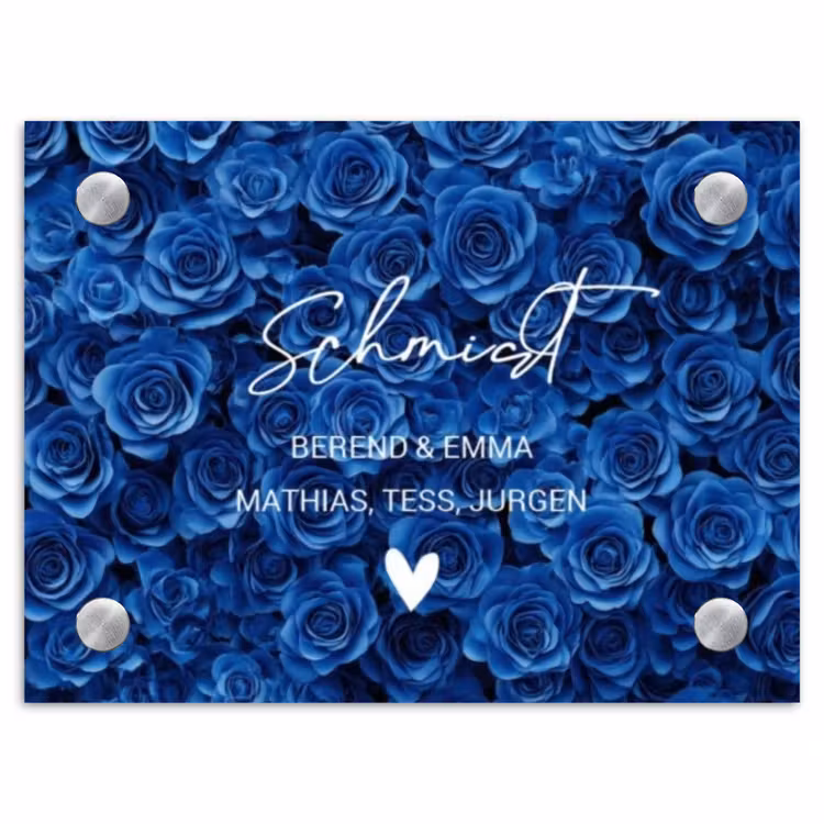 Blauwe rozen - Sierlijk Naambord Rechthoek middel -3d