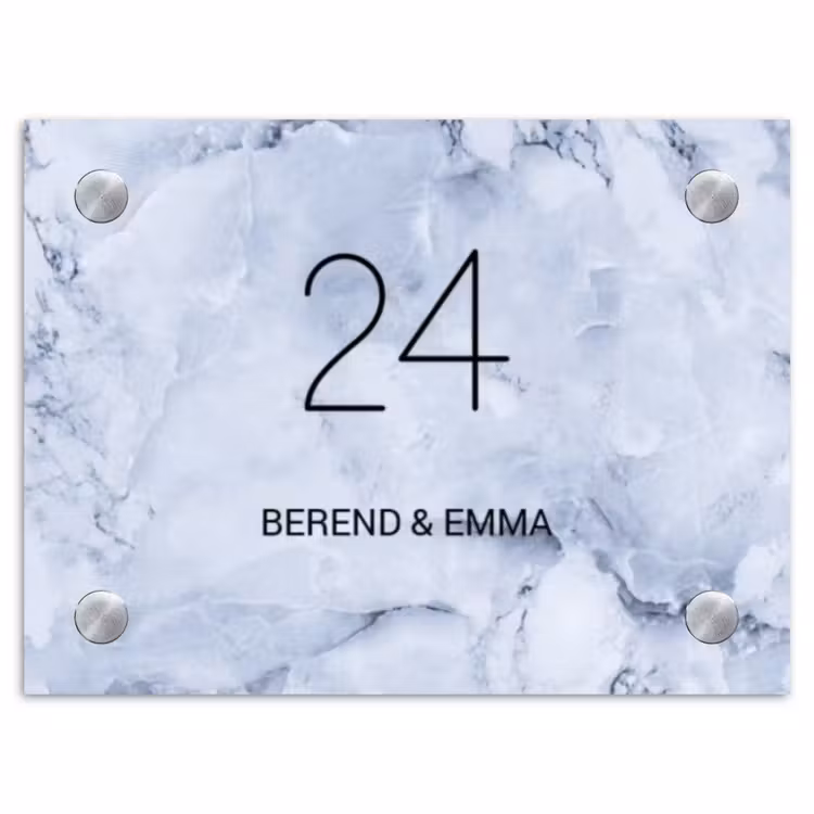 Blauw marmer - Klassiek Naambord Rechthoek middel -3d