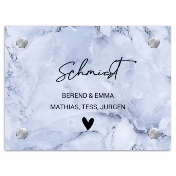 Blauw marmer - Sierlijk Naambord Rechthoek middel -3d