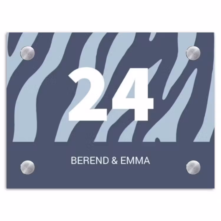 Blauw zebra - Klassiek Naambord Rechthoek middel -3d