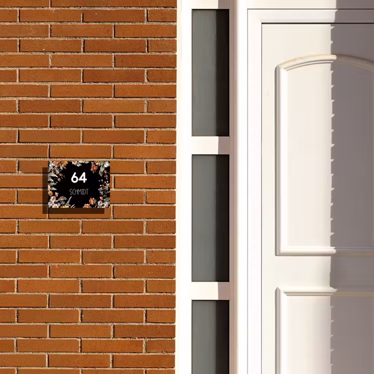 Bloemen - Zwart - Modern Naambord Rechthoek middel -sfeer3-rechthoek-S